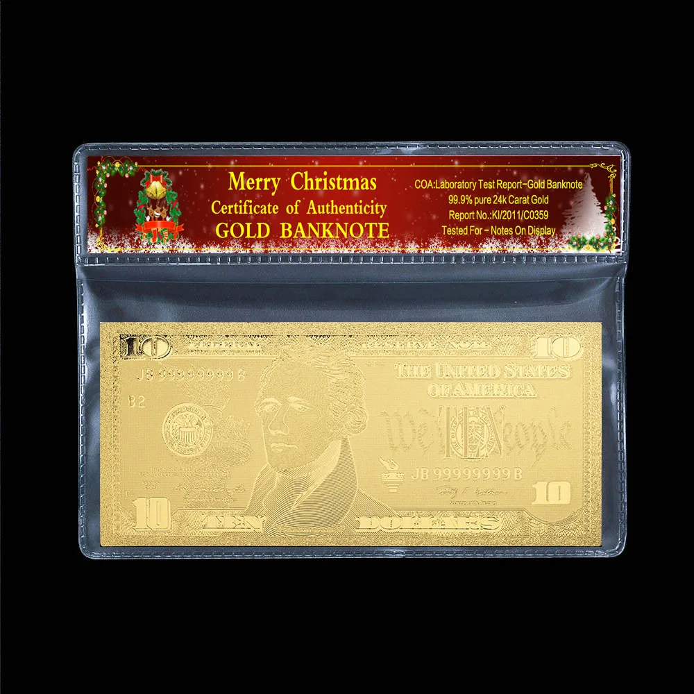 Памятная монета 10 долларов старая банкнота 24k позолоченная Рождественская
