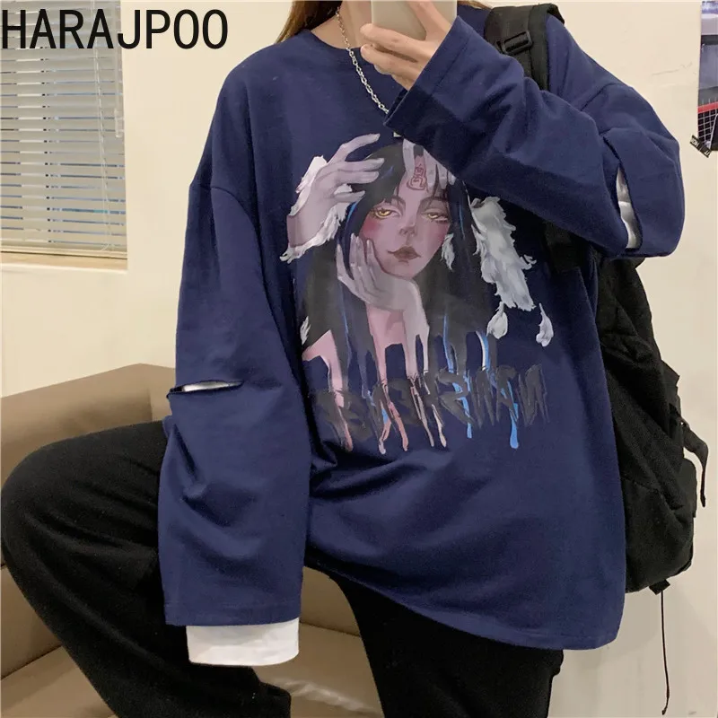 

Женская футболка HARAJPOO, новинка сезона весна-лето 2021, Модный женский топ с длинным рукавом и круглым вырезом