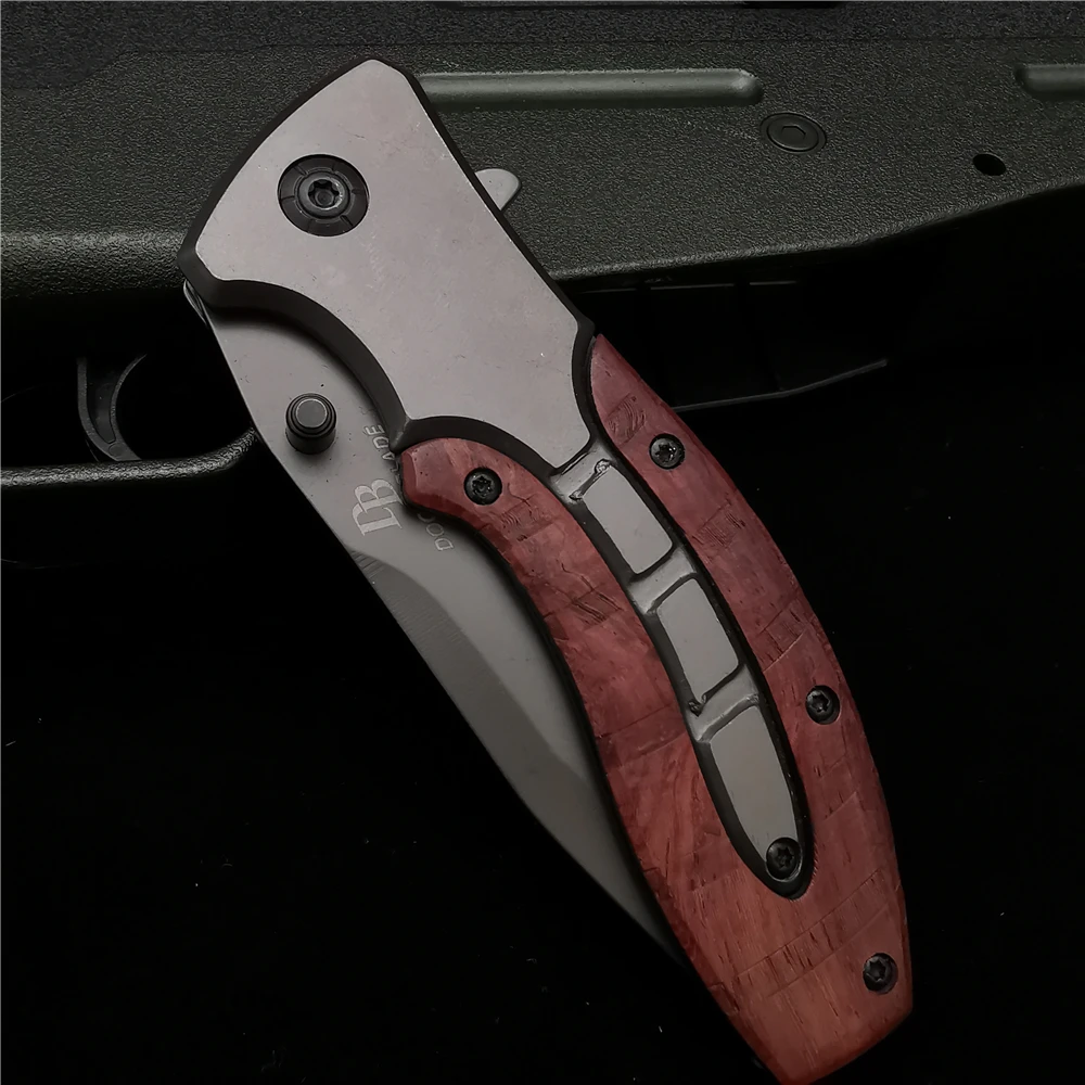 

20CM (7.8') 58HRC Folding Knife, Pocket Knife Portable 8Cr18Mov High-strength Camping Self-defense Survival Knife, Wooden Handle