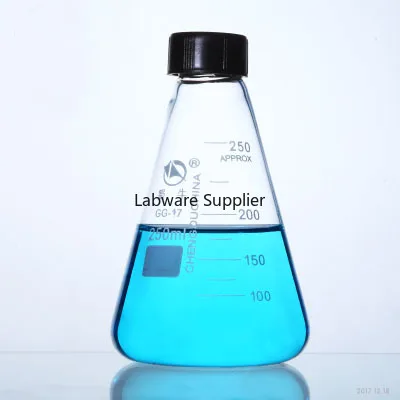 Утолщенная коническая колба из боросиликатного стекла с винтовой черной крышкой