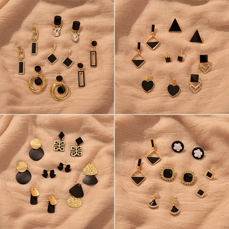 Новые стильные черные серьги гвоздики nian женские элегантные в южнокорейском