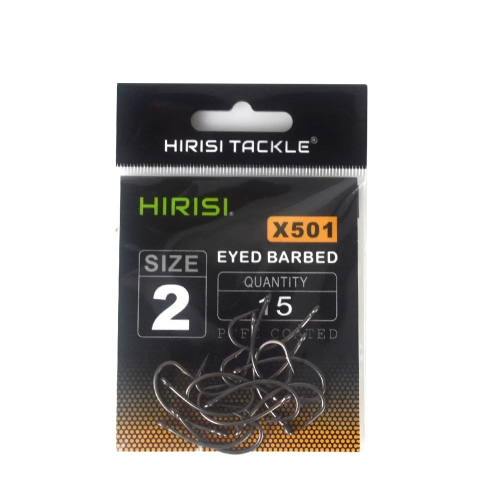 15pcs PTFE Coated High Carbon Stainless Steel Barbed Fish Hook With Eye Carp Fishing Accessories X501