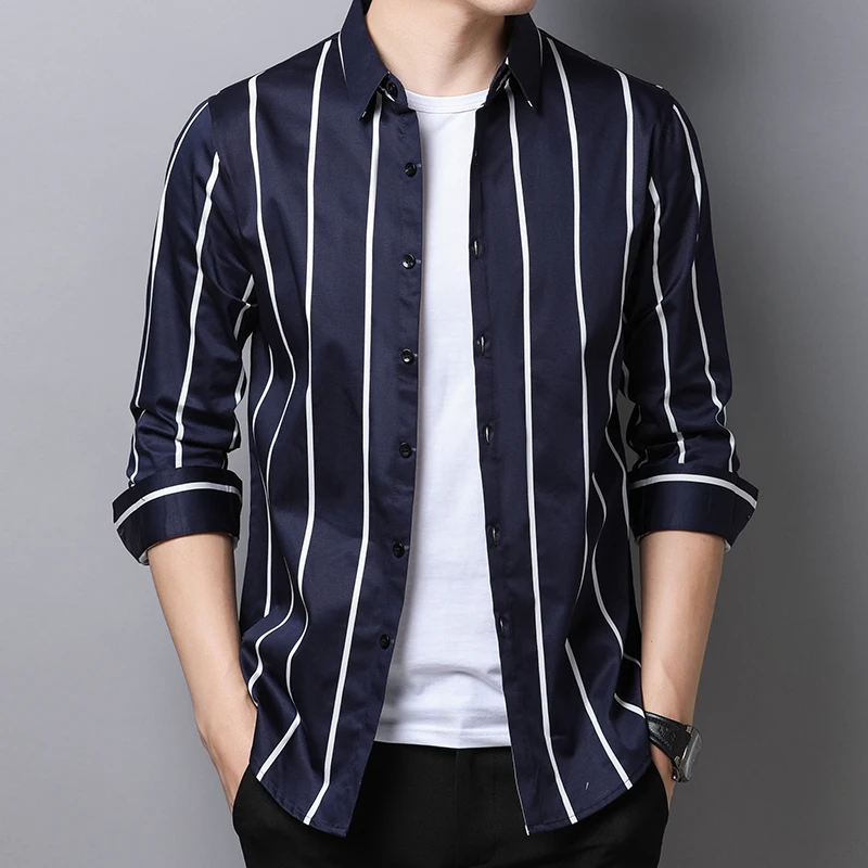 

New Male Autumn Pure Cotton Clothing Casual Office Man Striped Long Sleeve Shirt Free Shipping