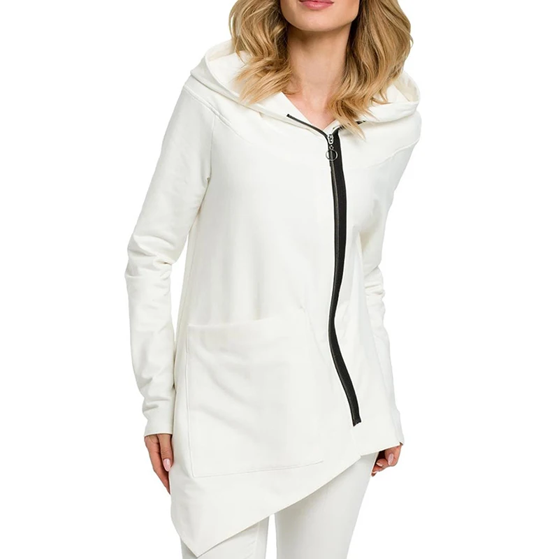 Женская куртка с капюшоном косая застежка-молния пальто 2019 большой карман