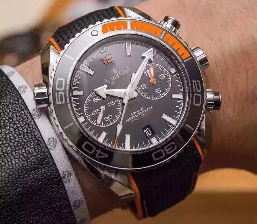 Роскошные брендовые новые 007 мужские часы секундомер керамический ободок из нержавеющей стали Оранжевый Холст резиновый черный серый хронограф сапфир AAA