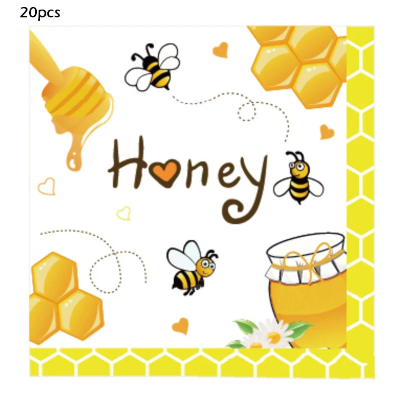 

Birthday Party Cartoon Bee Theme Honey Flower Bush Holiday Banner Dessert Cake Paper Plate Napkin Cup Disposable Tableware Set