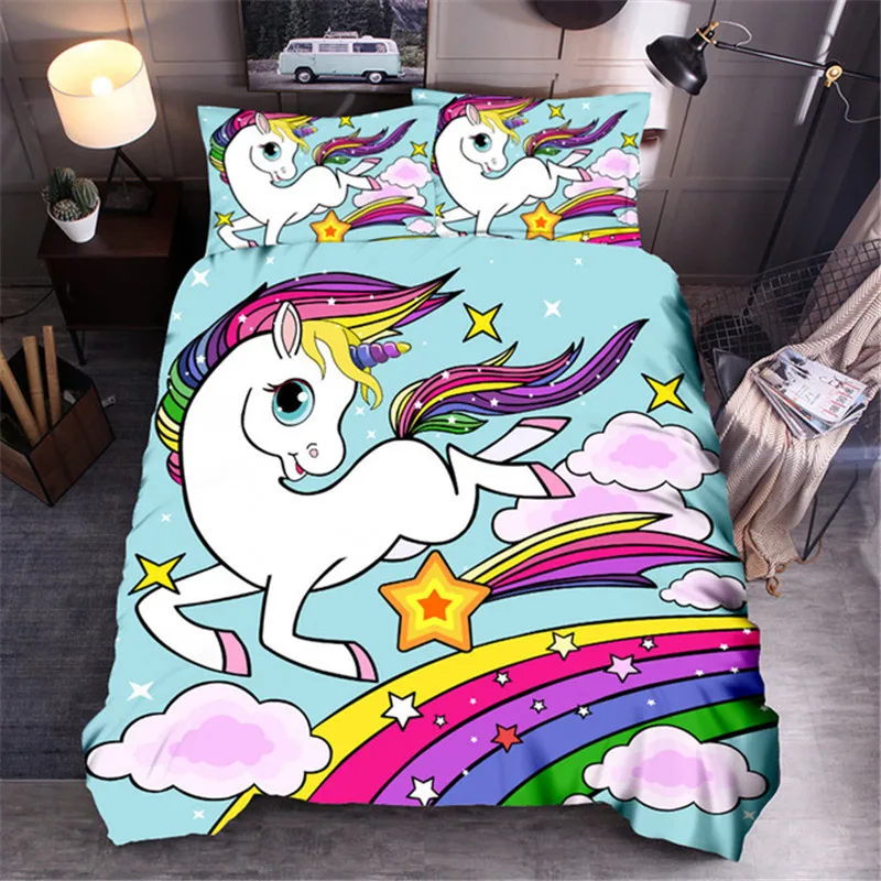 

Cartoon Pink Unicorn Bedding Set 3D Printed Duvet Cover Twin Queen King Cute Quilt Cover For Kids Boys Girls
