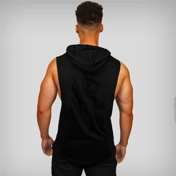 Muscleguys Gym Clothing Mens Bodybuilding Hooded Tank Top Cotton Sleeveless Vest Sweatshirt Fitness Workout Sportswear Tops Male 2