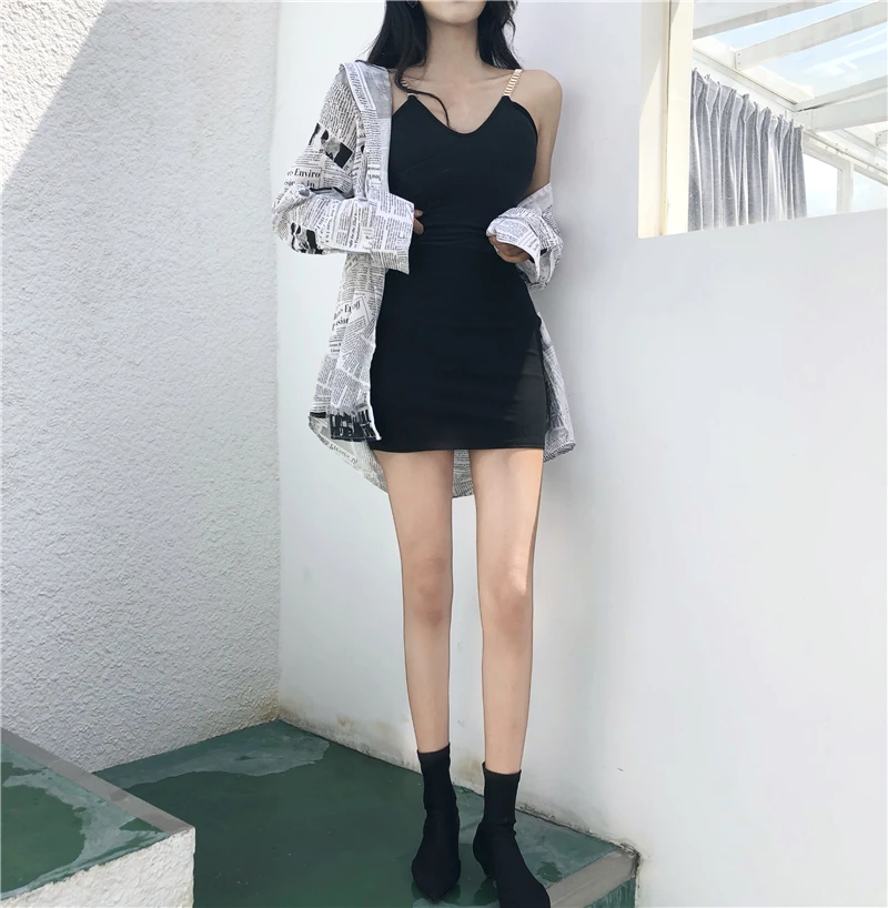

QWEEK Korean Harajuku Pattern Shirt Women Newspaper Print Long Sleeve Top Office Ladies Spring 2021 Fashion Blouse Plus Size