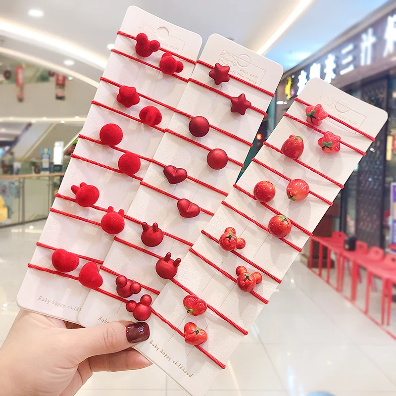 10 шт./компл. Детские эластичные резинки для волос с милыми рисунками фруктов