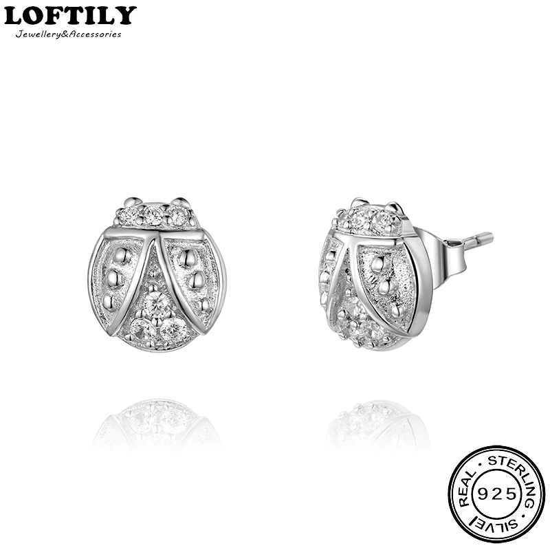 

Fashion 925 Sterling Silver Small Cute Ladybug Women Stud Earrings For Women Jewelry Birthday Silver Earrings Set Gift For Girl
