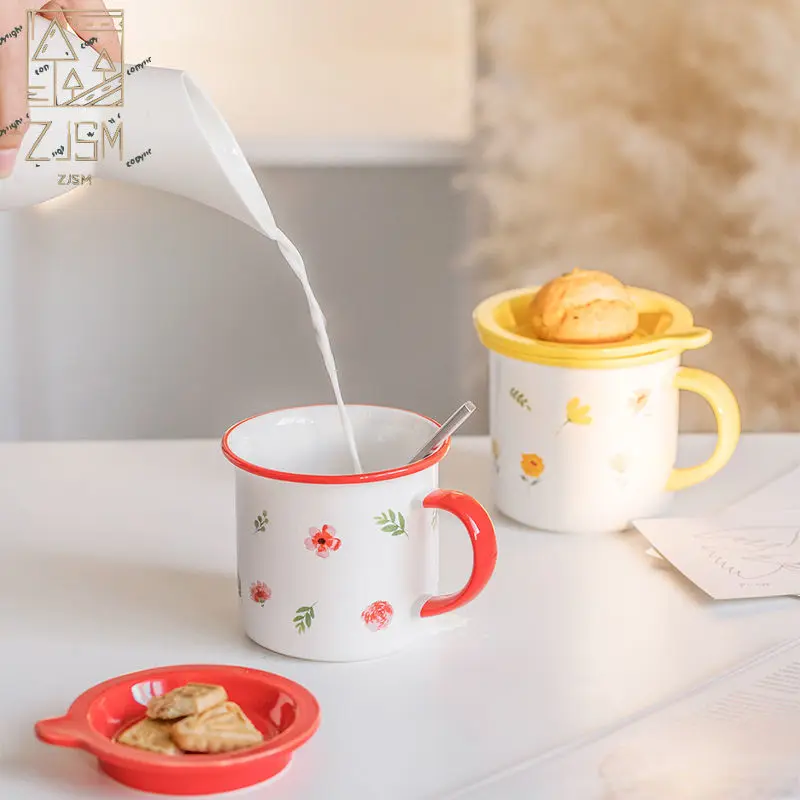 

Breakfast Cup The New Creative Personality Dim Sum Cover Spoon Large Capacity Ceramic Bowl Coffee Milk Juice Mug Friend Gift
