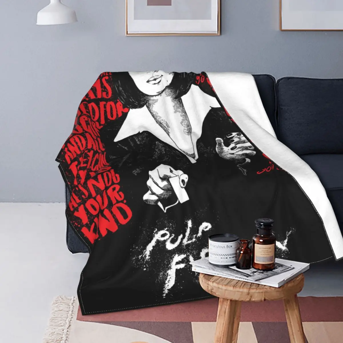 

Pulp Fiction Knitted Blankets Flannel Movie Mia Retro Soft Throw Blankets for Bedroom Sofa Bedspread