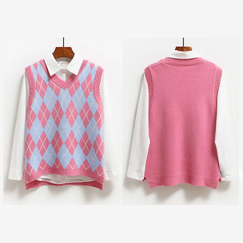 SLLSKY Argyle модный вязаный жилет Женский Повседневный корейский пуловер эластичный