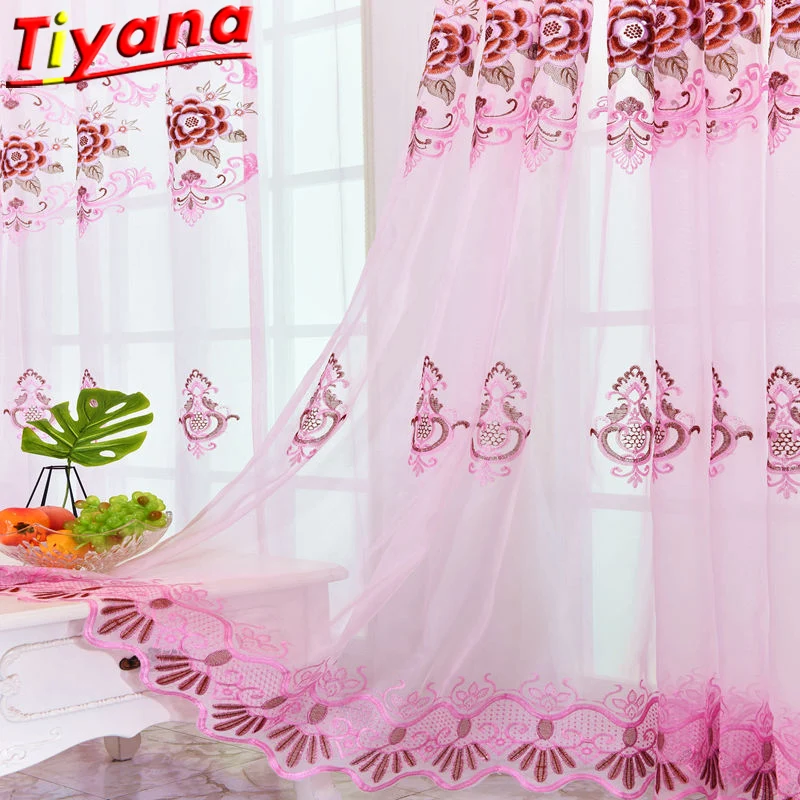 

Luxury Embroidered Flowers Tulle Curtains for Living Room Pink Peony Yarn Window Drapes for Bedroom Balcony HM999#VT