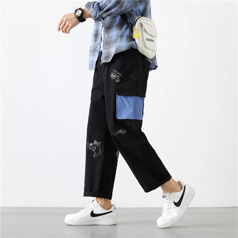 

Japanese Streetwear Fashion Cargo pants men Harajuku Graffiti Baggy Wide Leg Pants Casual Ankle Length Trousers Clothing White