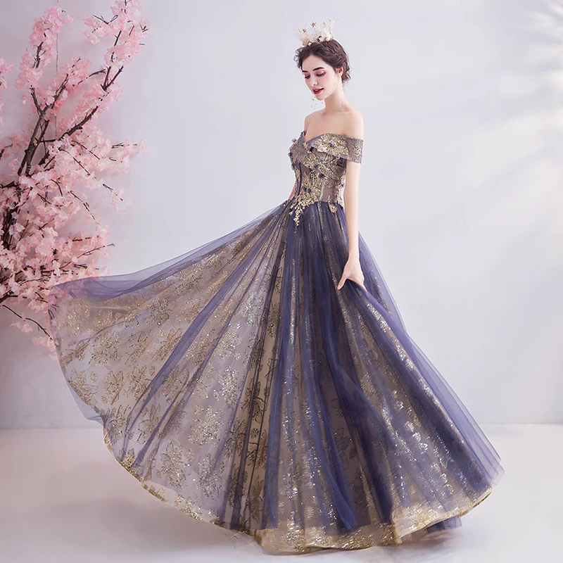 SSYFashion Новое банкетное элегантное фиолетовое вечернее платье с вырезом лодочкой длиной до пола кружевные аппликации вечернее платье на выпускной халат De Soiree