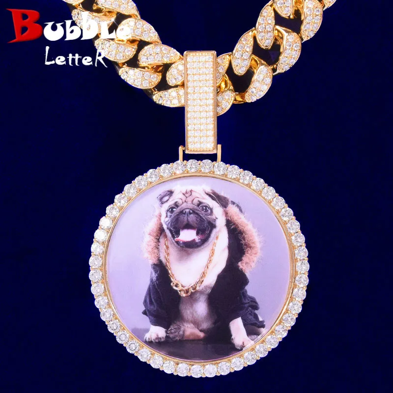Bubble Letter Custom Photo Necklace for Men Personalized Picture Medallions Pendant Hip Hop Cubic Zircon Rock Jewelry 2021 Trend