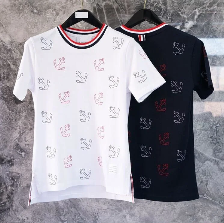 

2021 Fashion Brand T-Shirts Summer Men Slim Short Sleeve Casual TShirt O-neck Cotton Anchor Pattern Men's Clothing