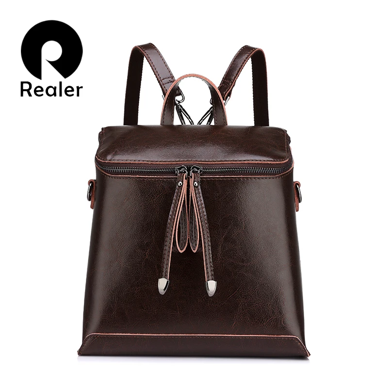 REALER бренд женский рюкзак Винтаж масло Воск Корова спилок кожаный женские