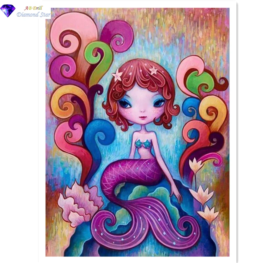 

5D AB Square/Round Drill Cartoon beauty fish Diamond Painting Cross Stitch Kit DIY Diamond Embroidery Mosaic Home Decor