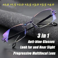 zuee rimless reading glasses diamond cut light and blue film full degree 1 0 1 5 2 0 2 5 3 0 3 5 4 0 eyeglasses glasses