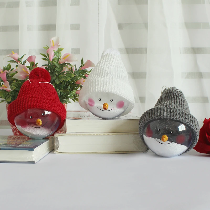 Пластиковая Милая вязаная шапка смайлик Снеговик прозрачный шар игрушки для
