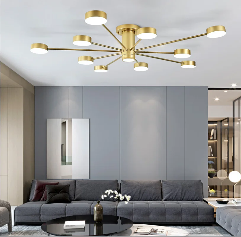 

Nordic living room LED metal home chandelier simple personality creative bedroom golden light luxury room study ceiling lamp