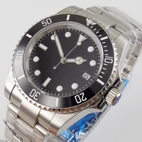 black sterile steel business automatic men wristwatch 24 jewels nh35 miyota 8215 no magnifier clear glass back ceramic insert