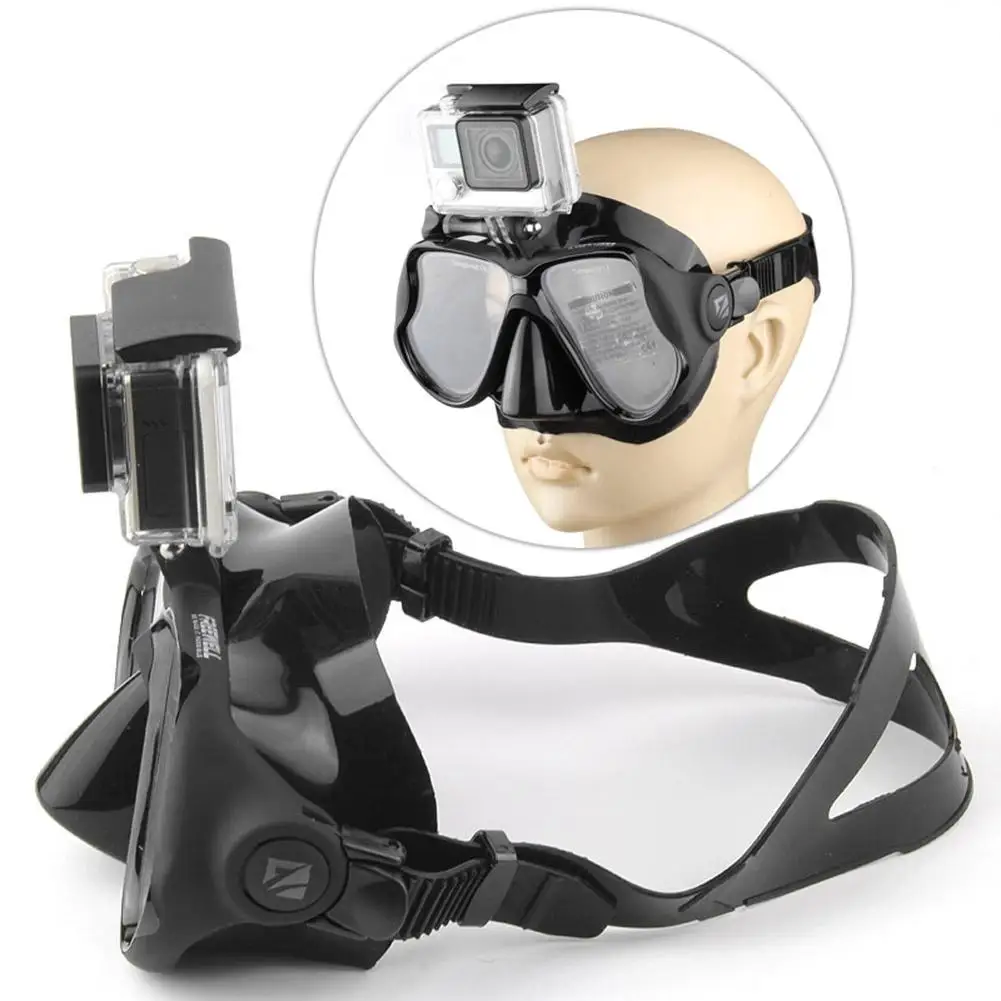 Маска для ныряния с трубкой и очки для плавания с креплением для спортивной камеры Gopro (черные) - аксессуары для маски для снорклинга из силикона.