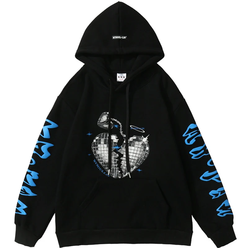 

Men Letter Foam Print Sweatshirt Hoodie Fashion Hooded Sweatshirts Couple Cotton Fleece Thick Hoodie Fall Black White Simple Top
