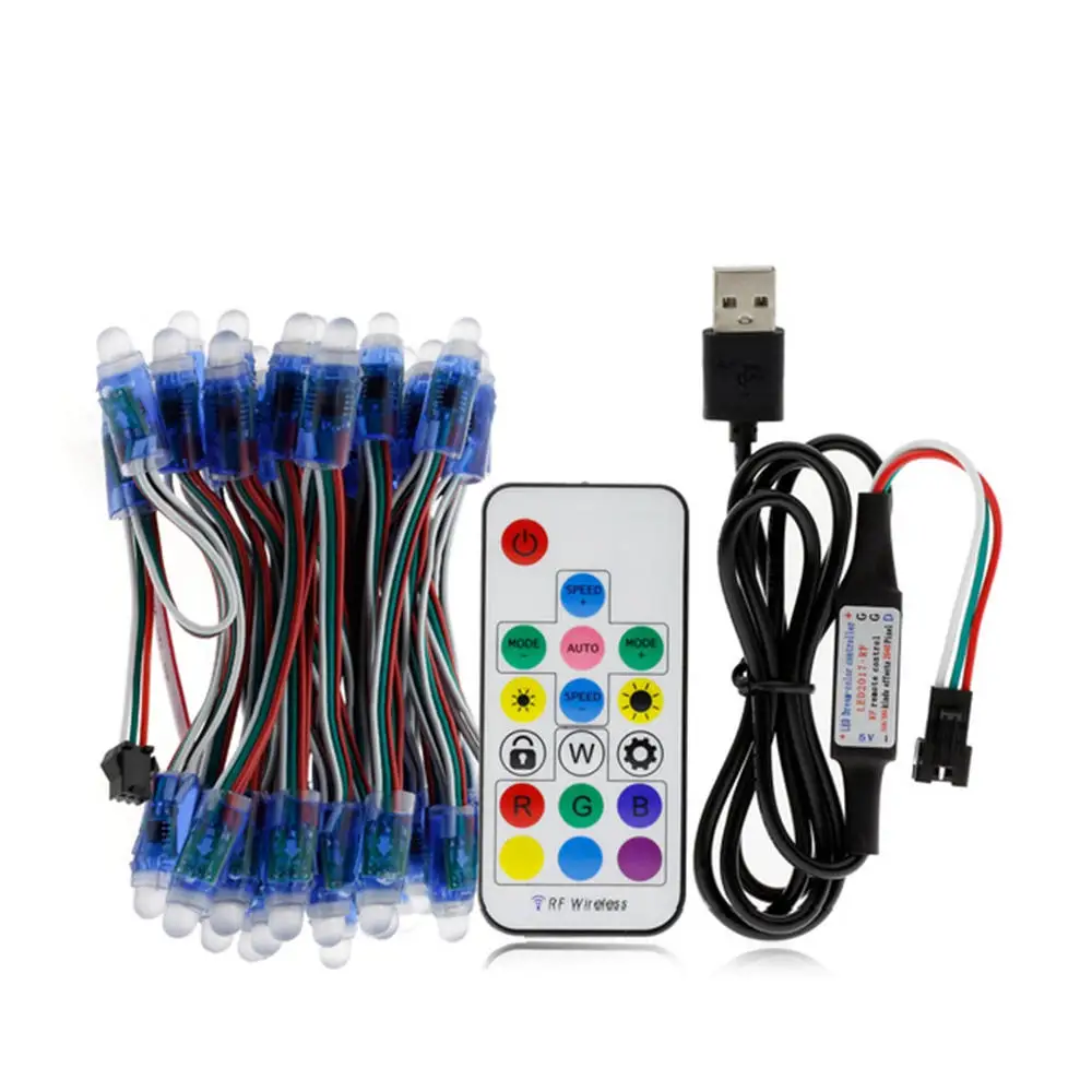 

50PCS DC5V WS2811 LED Pixel Light Module Strip IP68 Waterproof RGB Full Color Digital Christmas Led and 17keys Remote Control