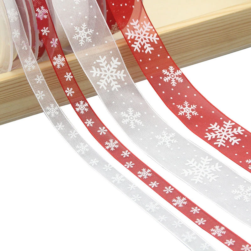 10 м красный белый Снежинка Органза лента DIY Bownot подарочная упаковка вечерние рождественские украшения для дома ленты для упаковки подарков