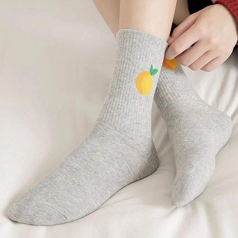 

Hot Kawaii Unisex Happy Funny Fruit Socks Harajuku Colorful Mid Socks cutes smile food weather Women Socks
