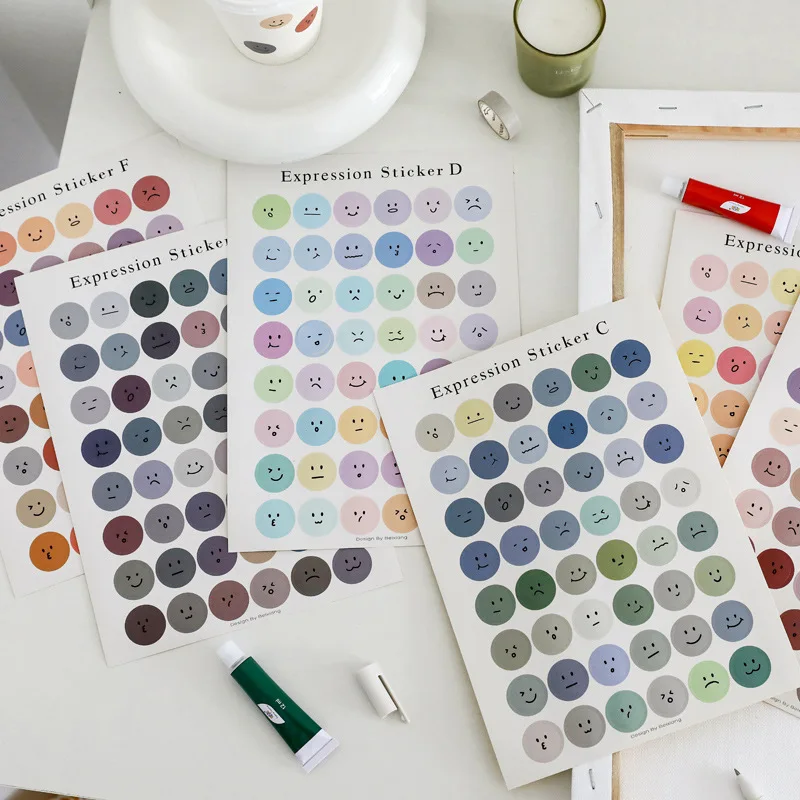 

Ins Round Dot Expression Label Sticker Morandi Color Sealing Paste Envelope Photos Card Stationery Creative Decorative Sticker