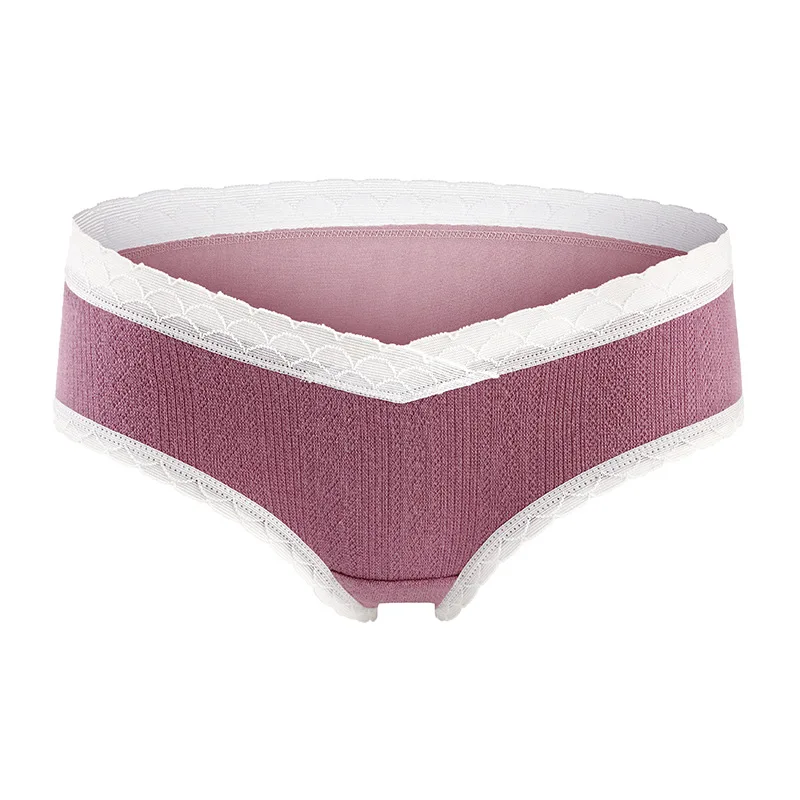 Bragas de maternidad de algod&oacute;n transpirables para mujeres embarazadas, ropa interior de vientre de cintura baja con encaje, bragas de embarazo, 3 unids/paquete-3