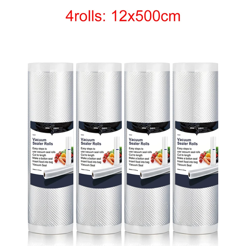 4Rolls 12x500cm Белый дельфин 4 рулона вакуумные пакеты для упаковка для хранения продуктов бытовой лучший пищевой вакуумный упаковщик рулонов 12 15 20 25x500 см - Цвет: 4Rolls 12x500cm