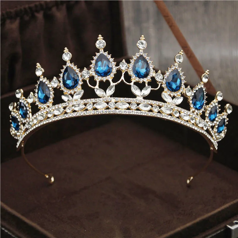 Gold Vintage blue Роскошные серебряные Кристальные Звезды Повязки для волос винтажные Стразы Свадебная Корона-Тиара повязка для волос Свадебная Ювелирная тиара De Noiva Мода - Окраска металла: Gold Vintage blue