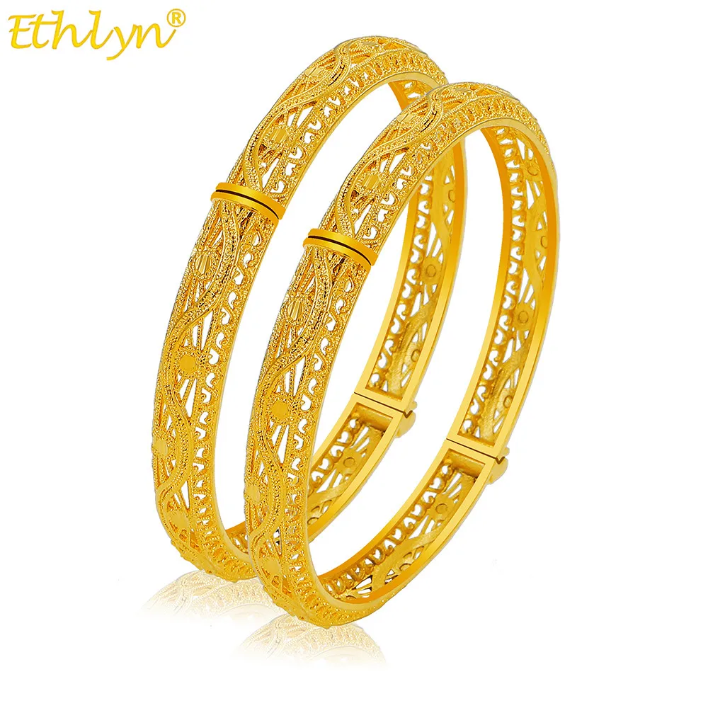 

Модные золотистые эфиопские браслеты-манжеты MY46 для женщин, 2 шт./лот, Открытый браслет из Дубая, Рамадан, свадебная бижутерия для невесты