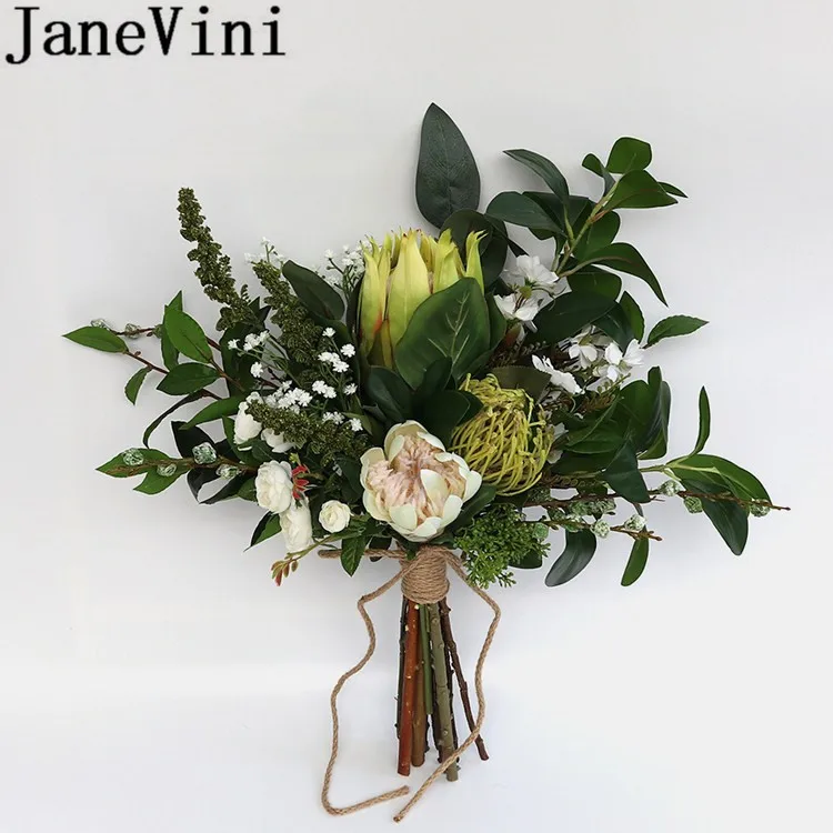 JaneVini винтажный зеленый букет невесты, искусственные цветы для свадебных букеты невесты аксессуары для рук