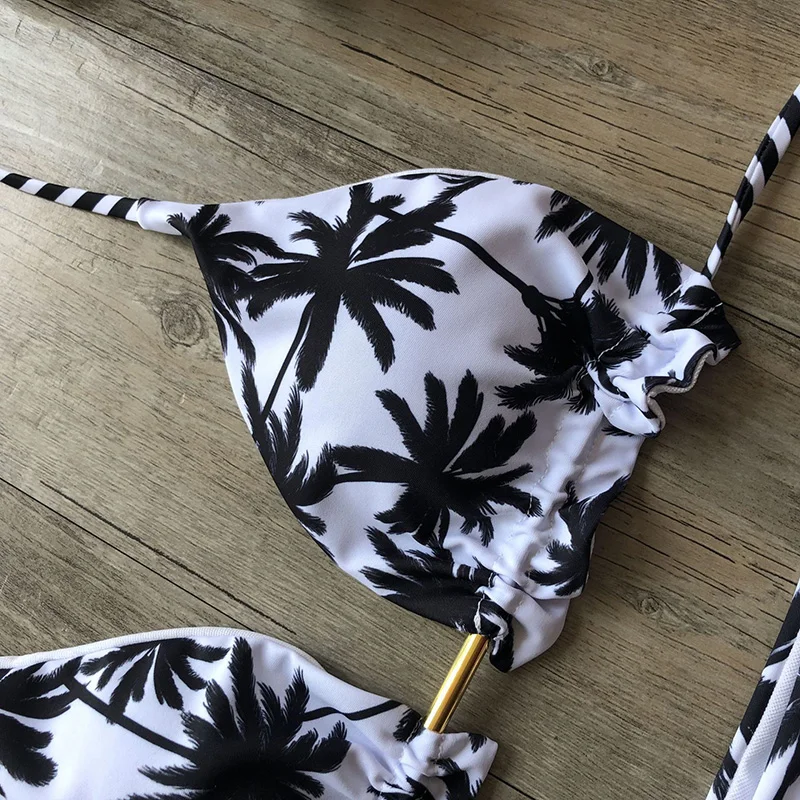 2022 Leaves print bathing suit Brazilian bikini thong  Leaves print bathing suit Tassel swimwear women Sexy swimsuit female