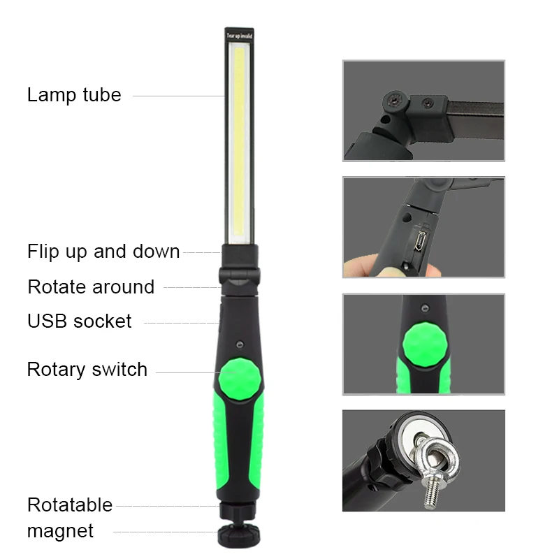 구매 개/몫 COB Led 손전등 휴대용 COB 램프 토치 USB 충전식 손전등 COB LED 손 빛 자동차 수리