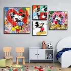 Граффити в стиле протестного уличного искусства, Disney Микки Мышь из плотной ткани с мультяшным изображением Плакаты и принты Модульная картина без рамки для украшения дома
