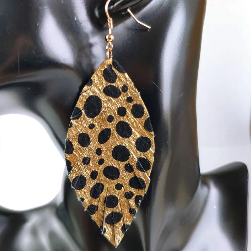 Женские серьги из яловой кожи Cpop сережки с леопардовым принтом перьями и
