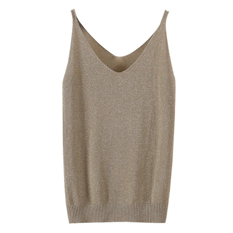 O Модные женские летние с v-образным вырезом блестящие без рукавов Свободные
