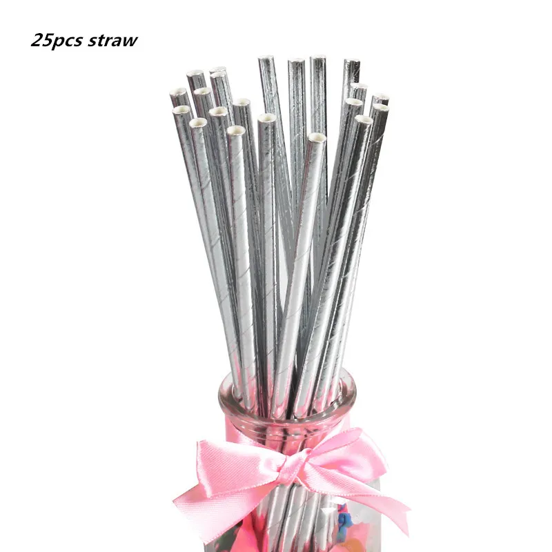 25pcs straw 10 шт. золотые вечерние одноразовые столовые приборы, чашки шампанского, соломинки, 1st день рождения, вечерние принадлежности для детей - Цвет: 25pcs straw
