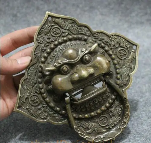 Китайская династия бронзовый дракон Феникс голова льва маска статуя ворота