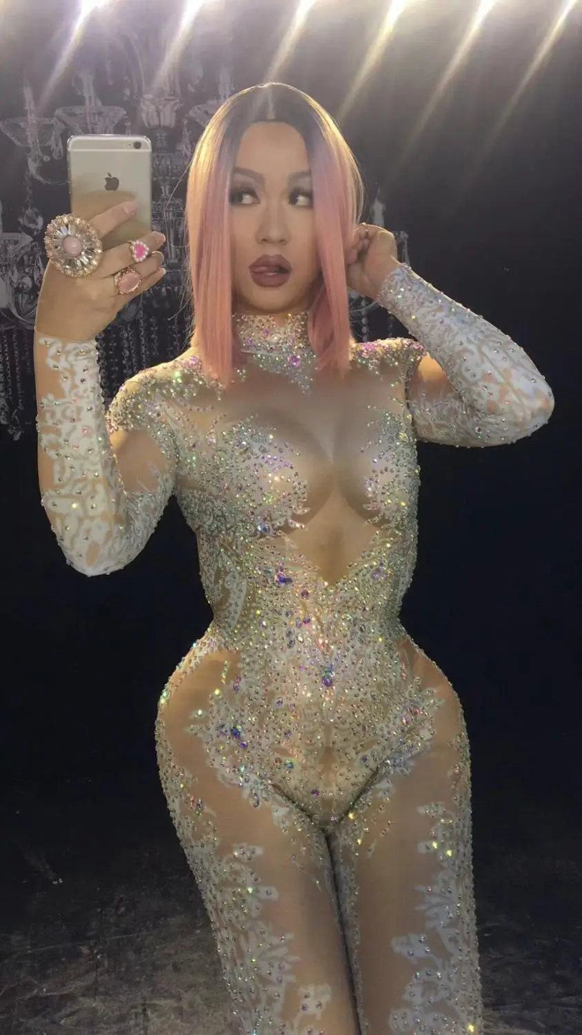 Сексуальный Блестящий Комбинезон Стразы модный сексуальный телесный большой
