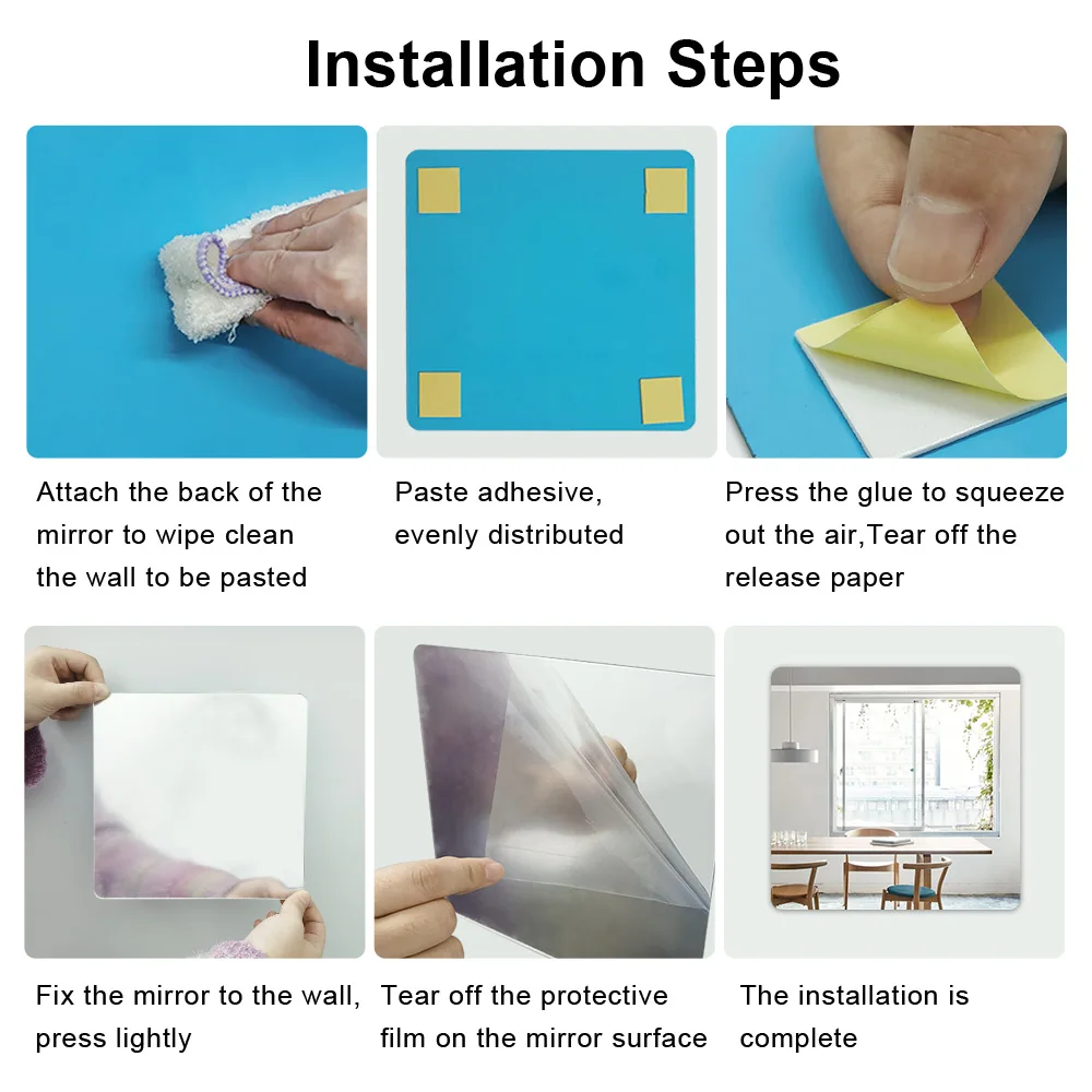 

CN Mirror Wall Sticker Ceramic Tile Furniture Film For Bathroom Living Room Silver Square Self-Adhesive Decoration