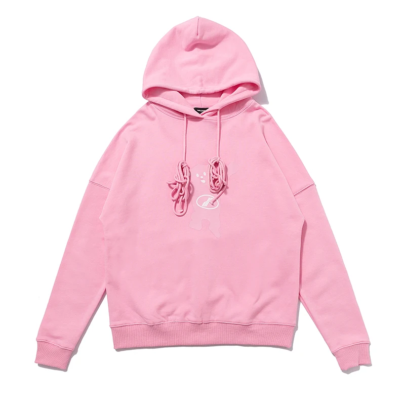 

Brand We11done Tide Cartoon Bear Print Pink Hoodie Welldone Loose BF Hooded Sweater Women